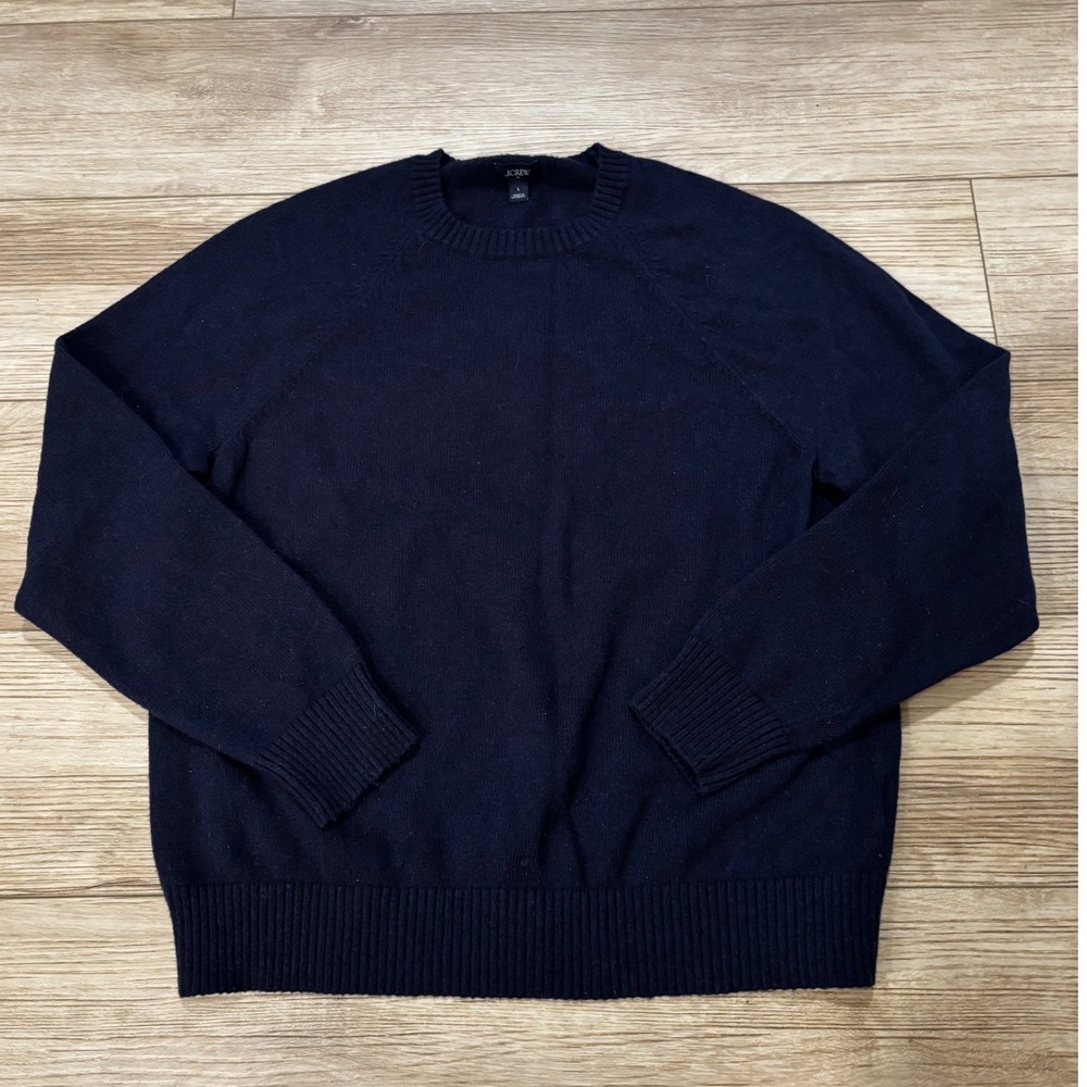 J.Crew Mens Navy Blue Lambswool Blend Raglan Crewneck Sweater AA027 Large